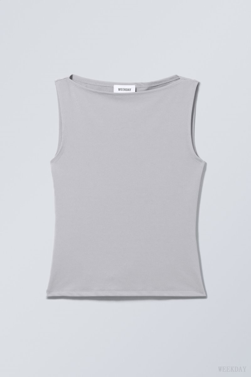 Weekday Annie Boatneck Sleeveless top Grey | DNHY1896