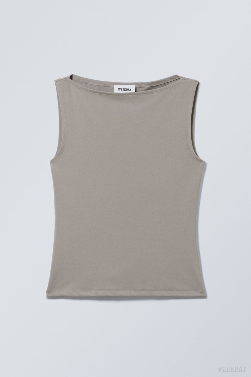 Weekday Annie Boatneck Sleeveless top Grey | RJJJ9862