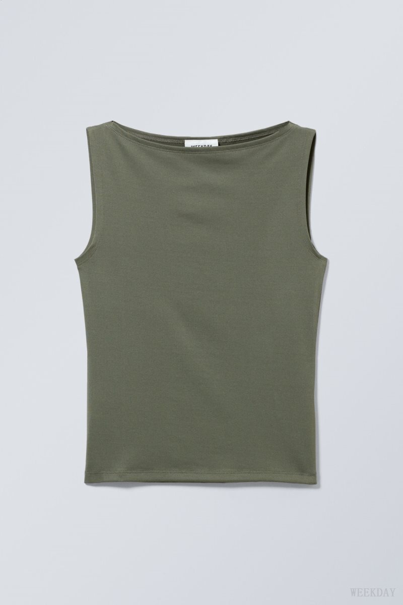 Weekday Annie Boatneck Sleeveless top Khaki | MTLO2347