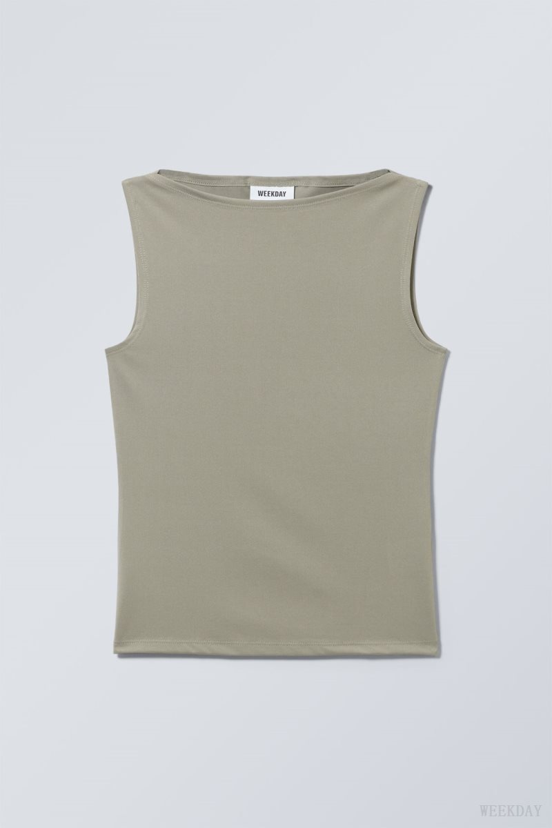 Weekday Annie Boatneck Sleeveless top Khaki | SUWE5306