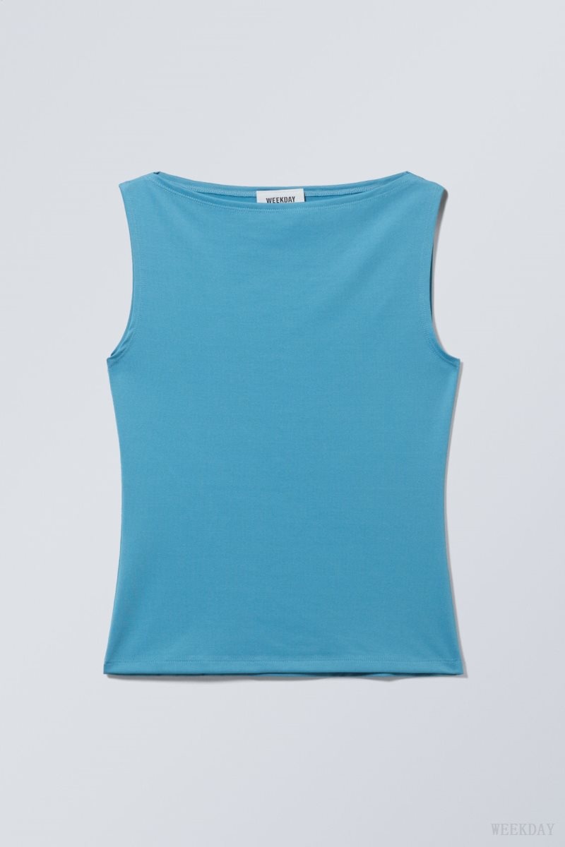 Weekday Annie Boatneck Sleeveless top Light Blue | RPOK4361