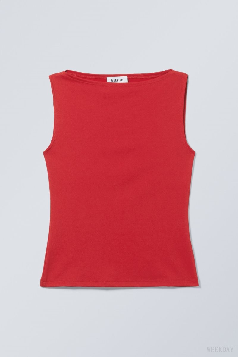 Weekday Annie Boatneck Sleeveless top Red | LQUZ9348