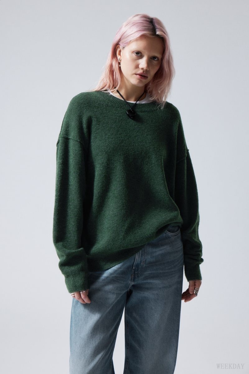 Weekday Annie Knit Sweater Dark Green | KLFI7067