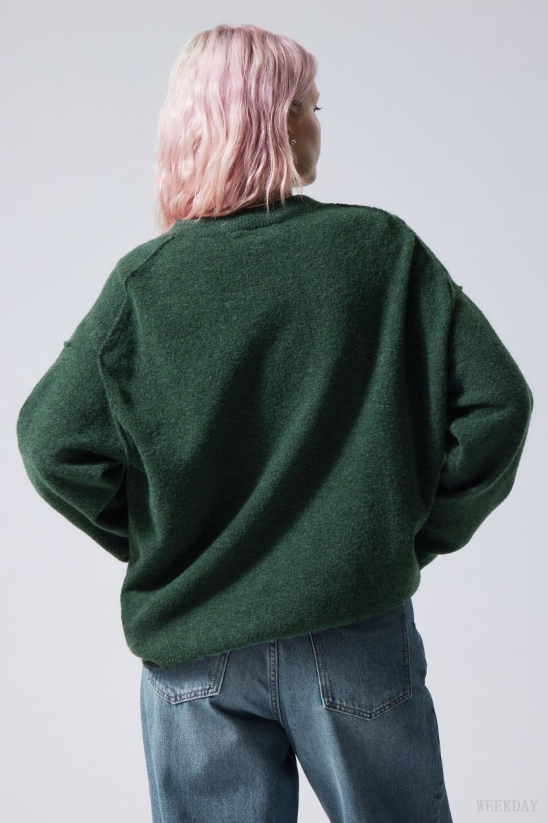 Weekday Annie Knit Sweater Dark Green | KLFI7067