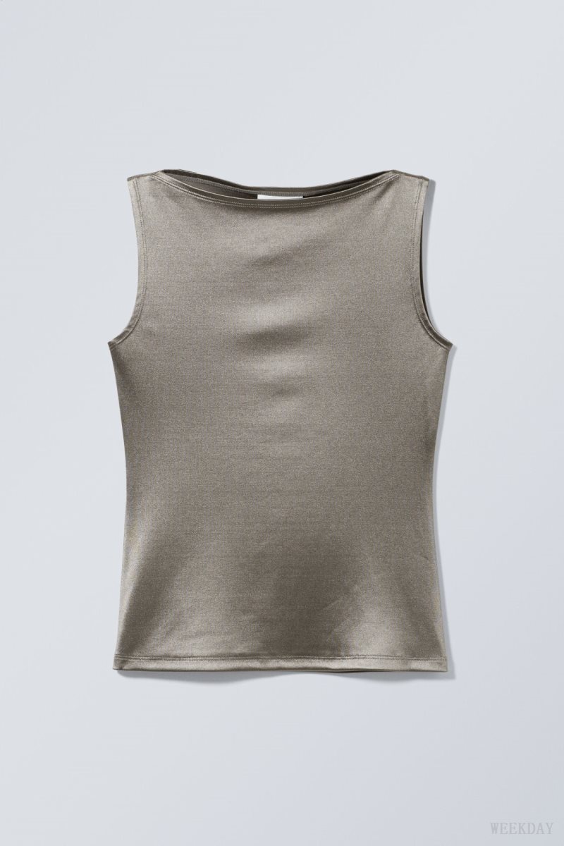 Weekday Annie Metallic Boatneck Top Grey | FICN3394