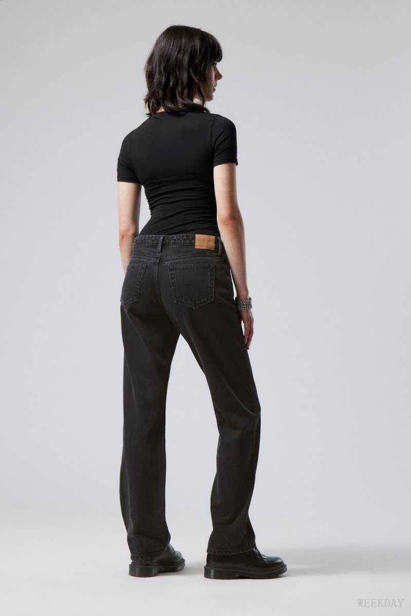 Weekday Arrow Low Straight Jeans Black | YBWB0580