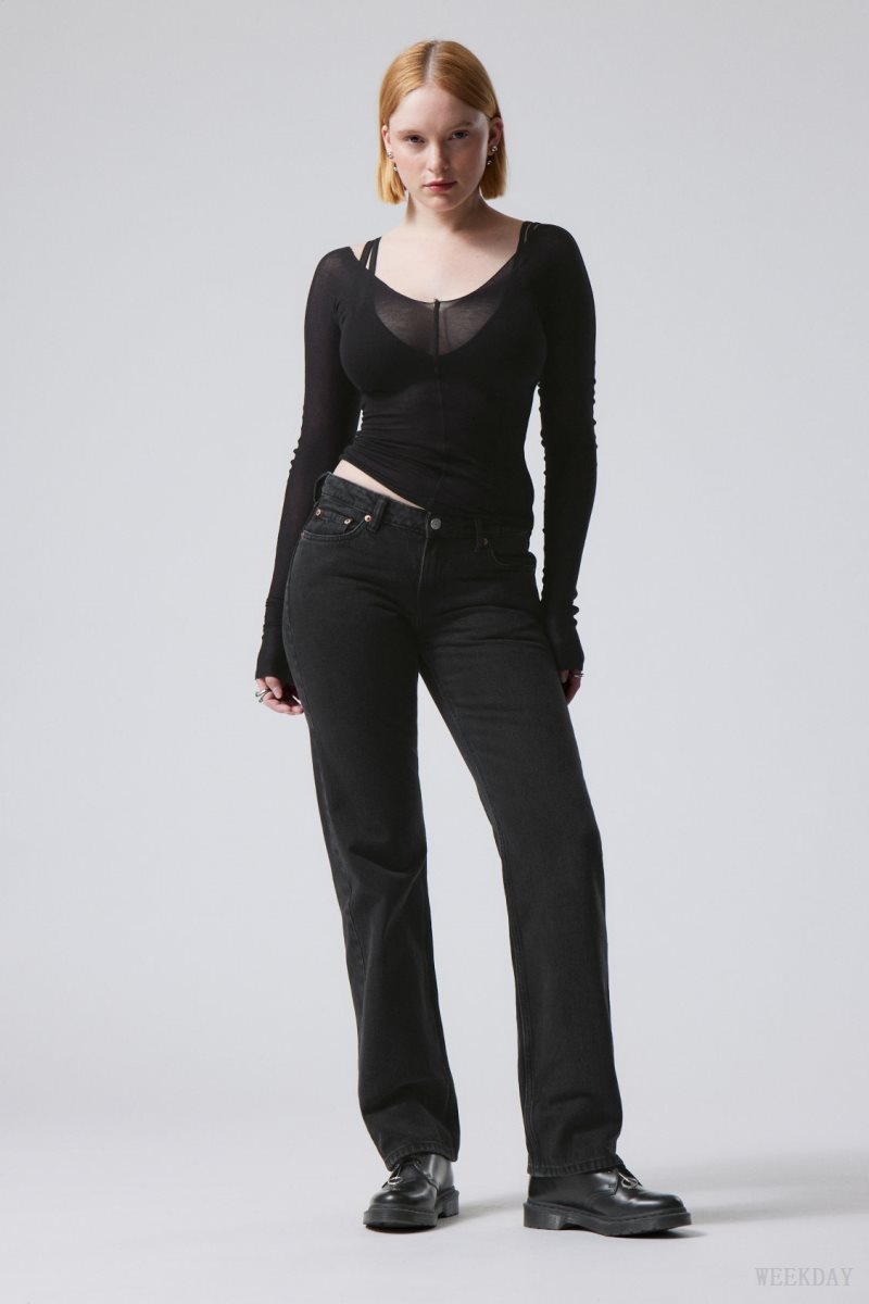 Weekday Arrow Low Straight Jeans Black | YBWB0580