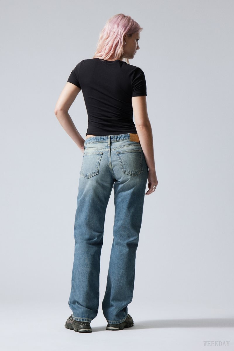 Weekday Arrow Low Straight Jeans Blue | OYFA1391