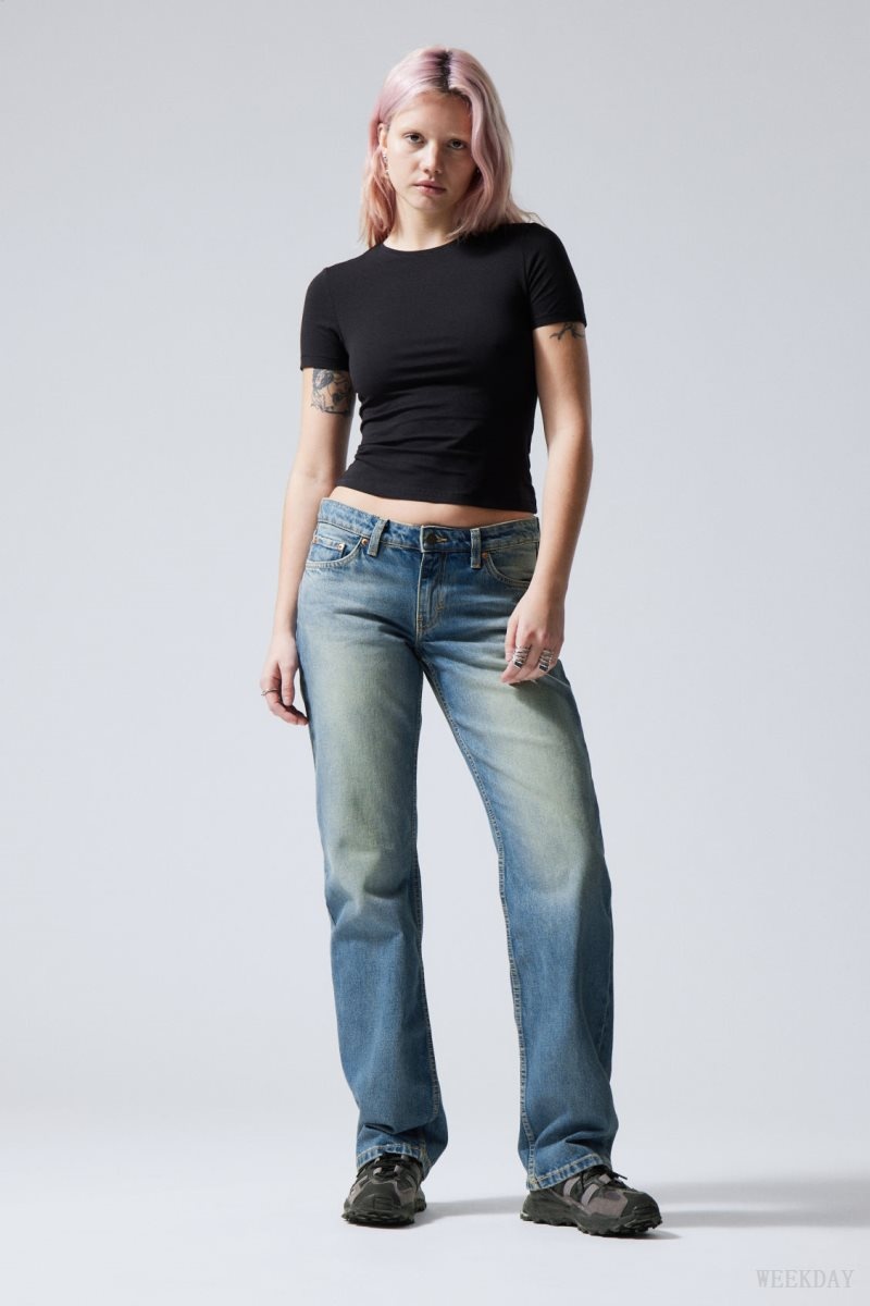 Weekday Arrow Low Straight Jeans Blue | OYFA1391