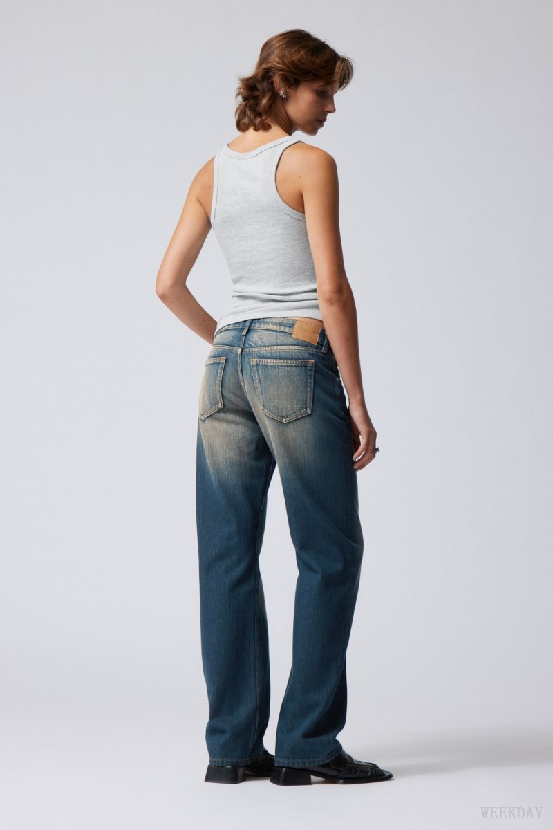 Weekday Arrow Low Straight Jeans Blue | TQWH5998