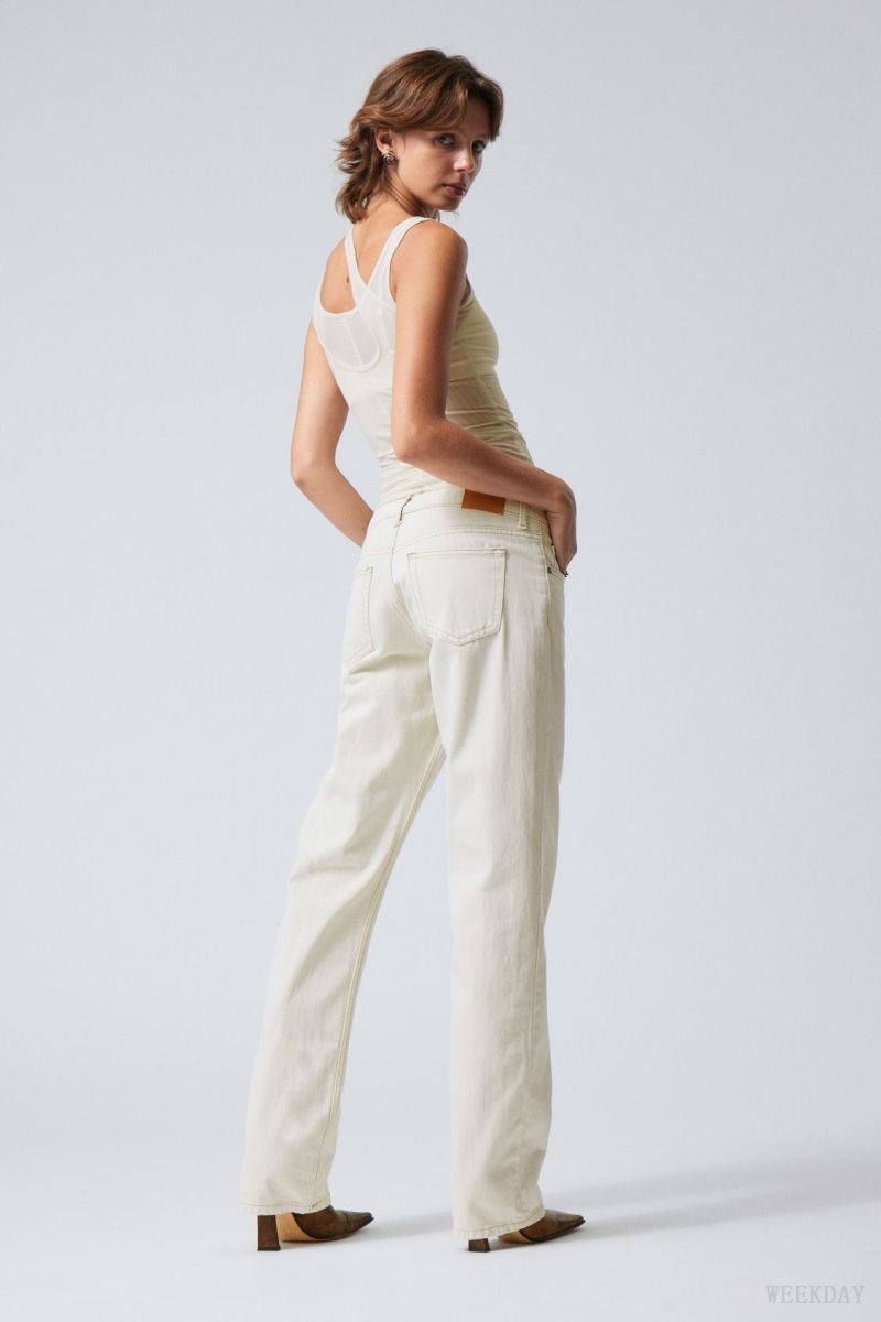 Weekday Arrow Low Straight Jeans White | VYJC8059