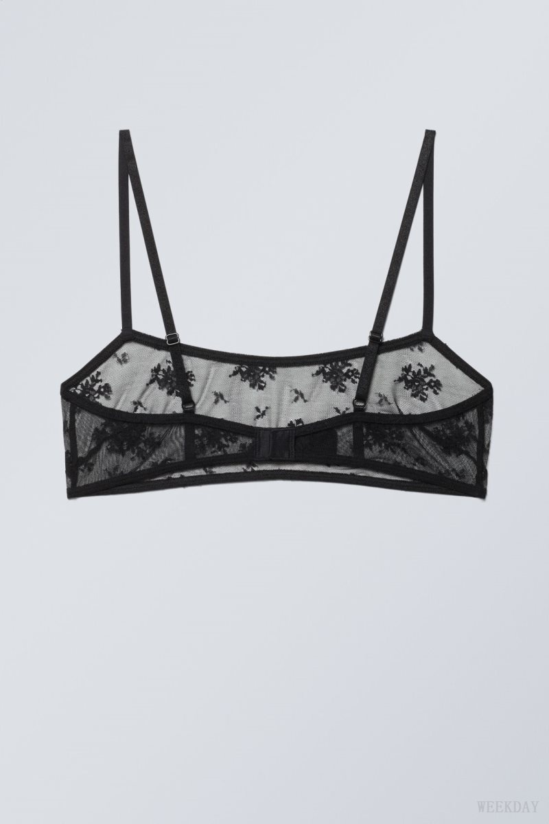 Weekday Ash Lace Semi Scooped Bra Bra Black | IWMZ5854