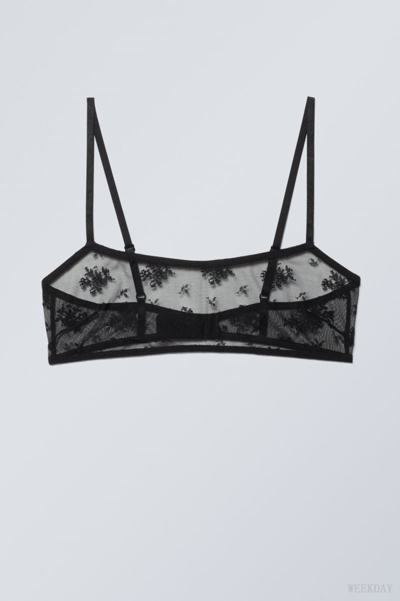 Weekday Ash Lace Semi Scooped Bra Bra Black | IWMZ5854