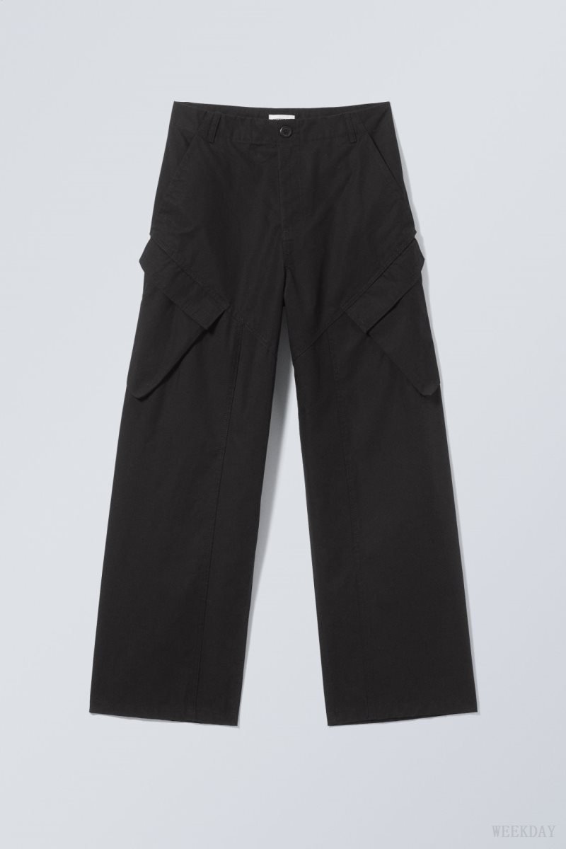 Weekday Astro Loose Asymmetric Cargo Trousers Black | UXBL7102