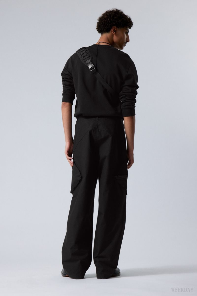 Weekday Astro Loose Asymmetric Cargo Trousers Black | UXBL7102