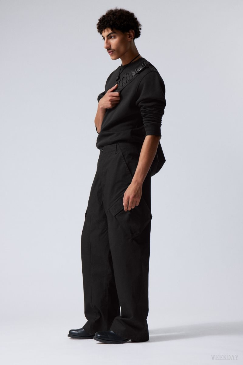 Weekday Astro Loose Asymmetric Cargo Trousers Black | UXBL7102