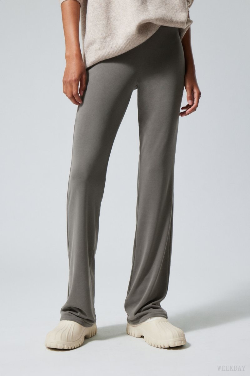 Weekday Bea Jersey Trousers Dark Khaki | SDZW6749