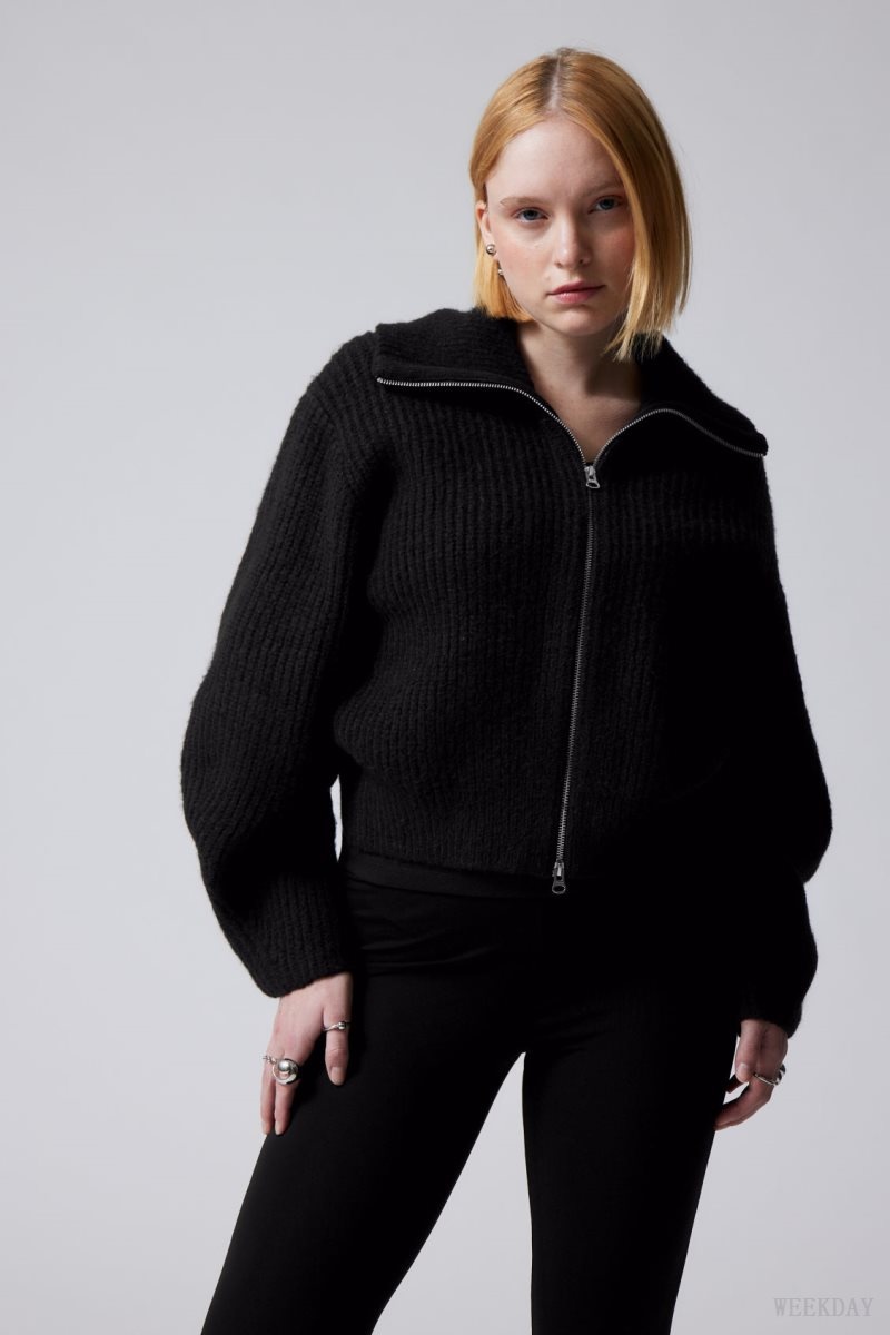 Weekday Bea Zip Cardigan Black | WOYI1826