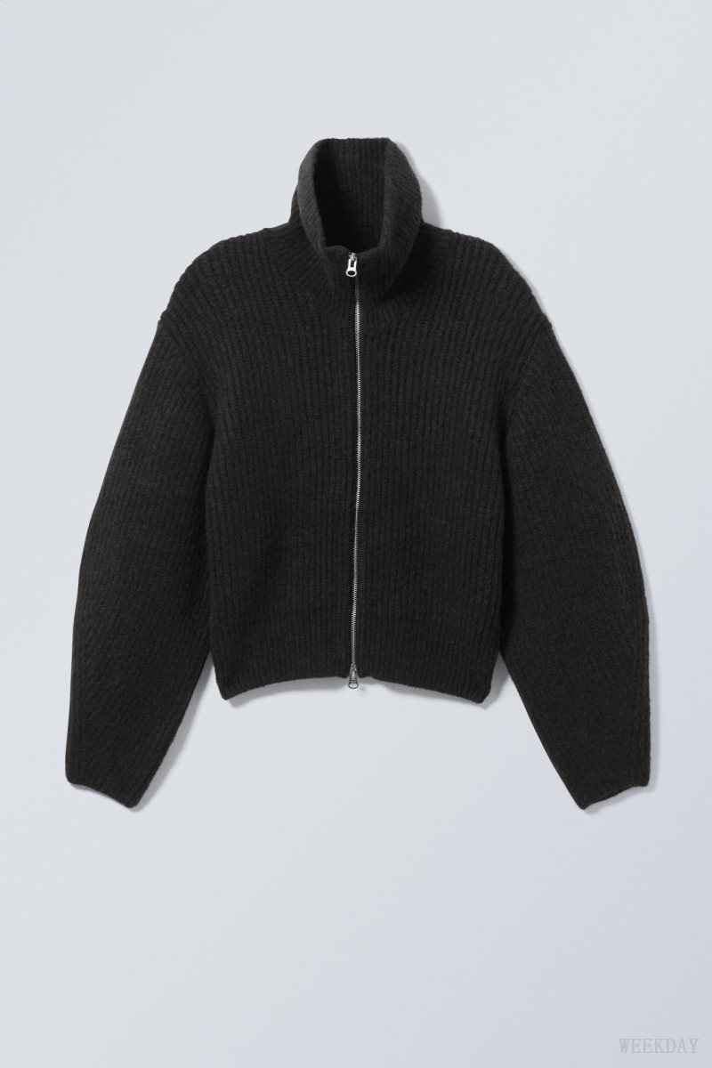 Weekday Bea Zip Cardigan Black | WOYI1826