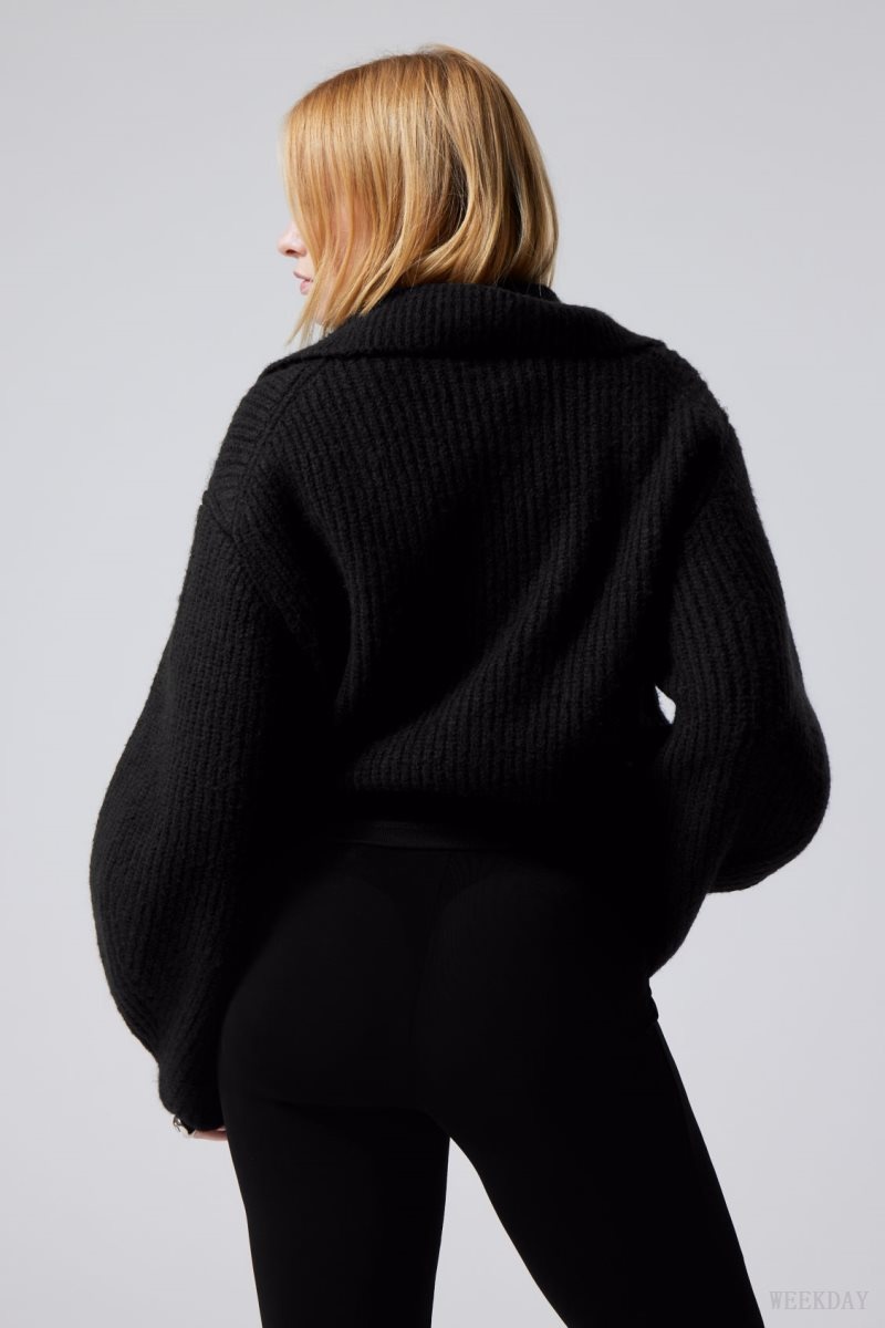 Weekday Bea Zip Cardigan Black | WOYI1826