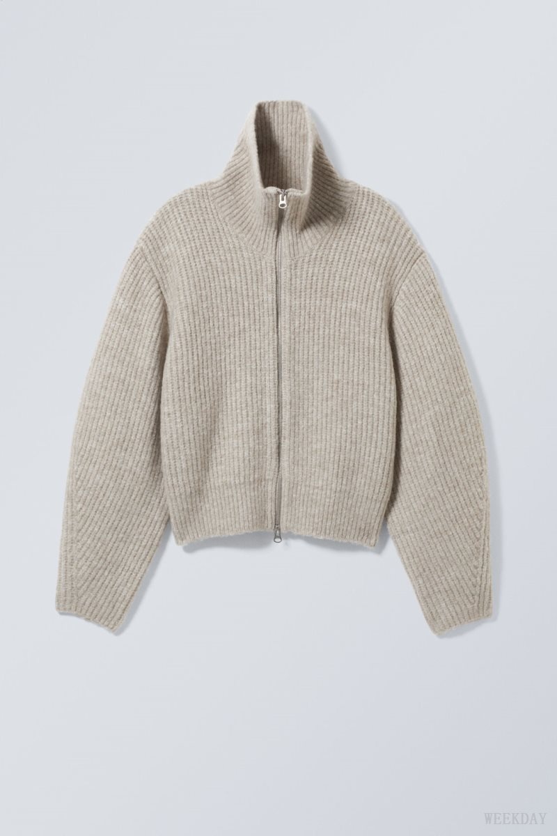 Weekday Bea Zip Cardigan Light Dusty Mole | BTBS3609