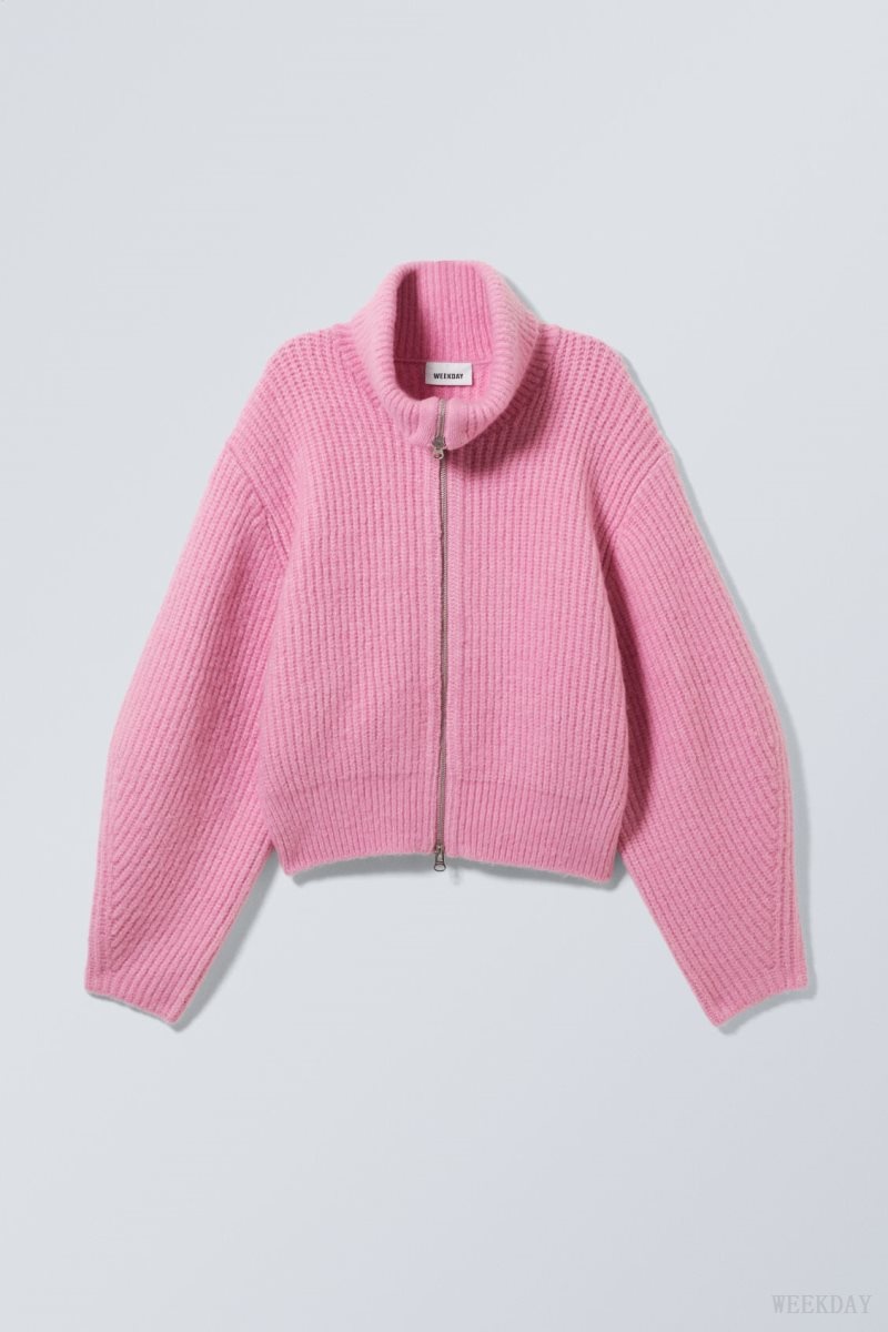 Weekday Bea Zip Cardigan Light Pink | CBLF8048