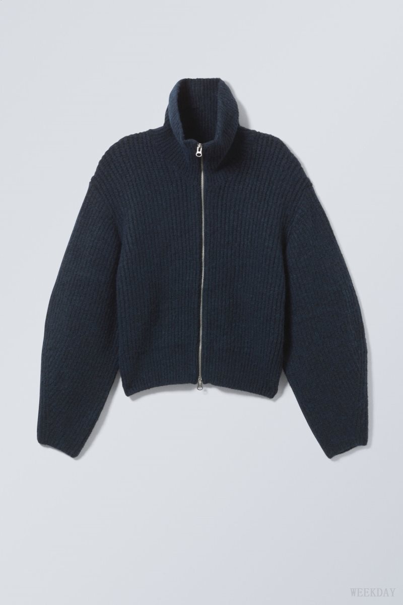 Weekday Bea Zip Cardigan Navy | WMHE9798