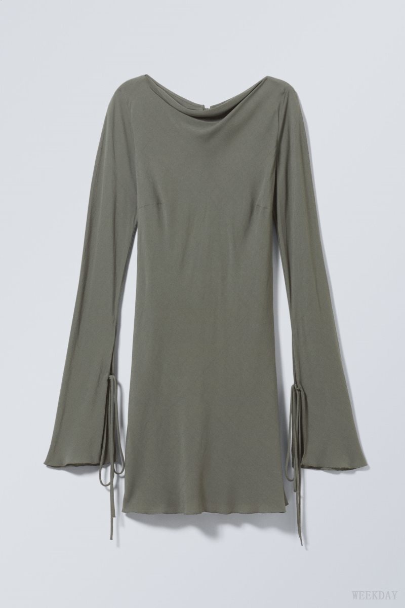 Weekday Bella Mini Dress Khaki Green | DYPQ4021