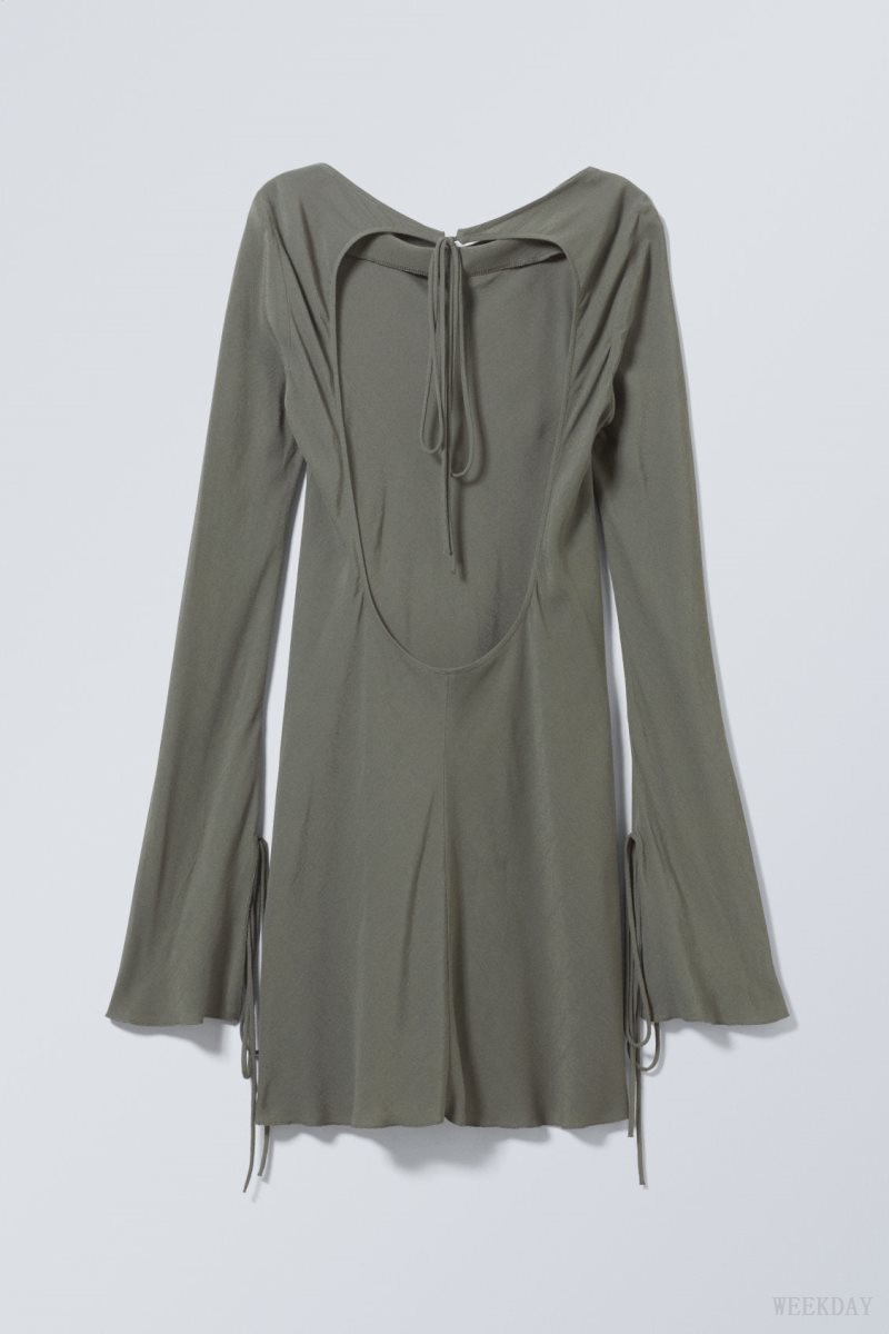 Weekday Bella Mini Dress Khaki Green | DYPQ4021