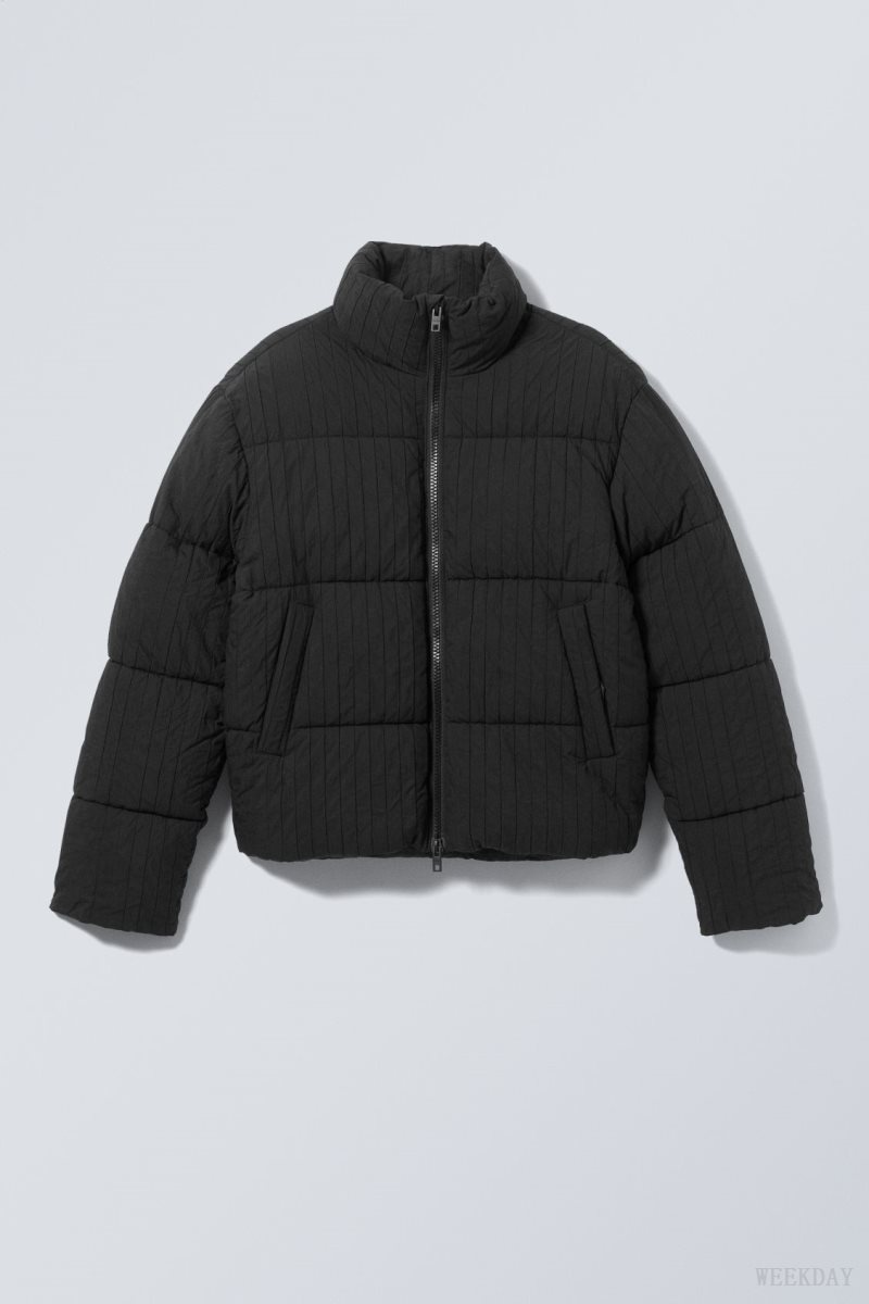 Weekday Ben Rib Puffer Jacket Black | HQPS3698