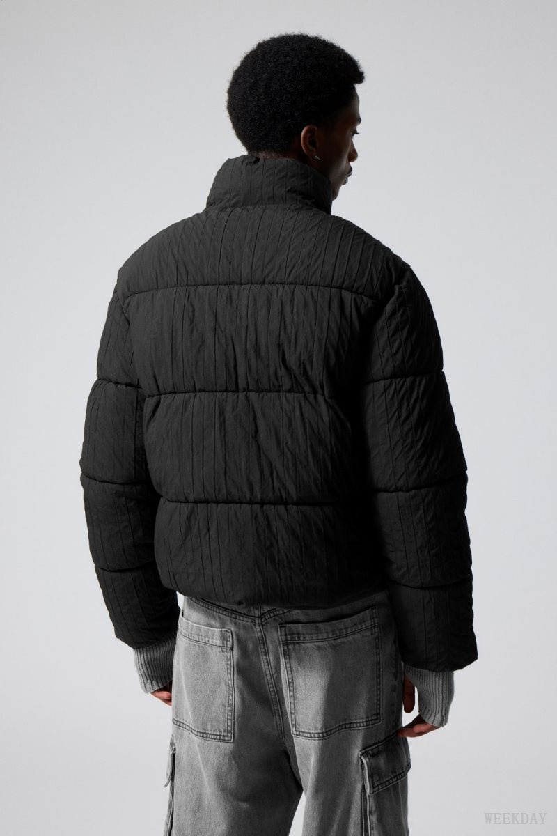 Weekday Ben Rib Puffer Jacket Black | HQPS3698