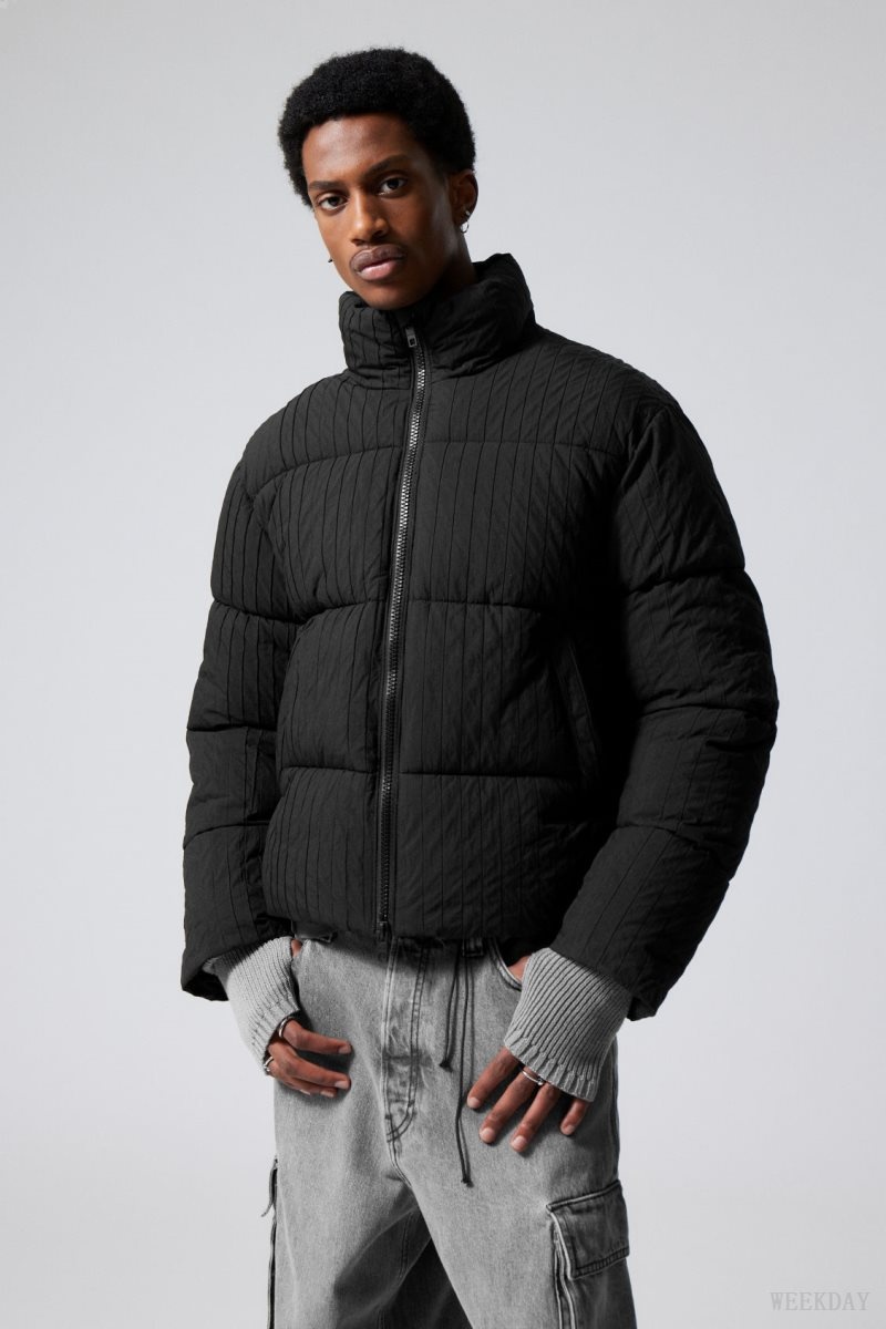 Weekday Ben Rib Puffer Jacket Black | HQPS3698