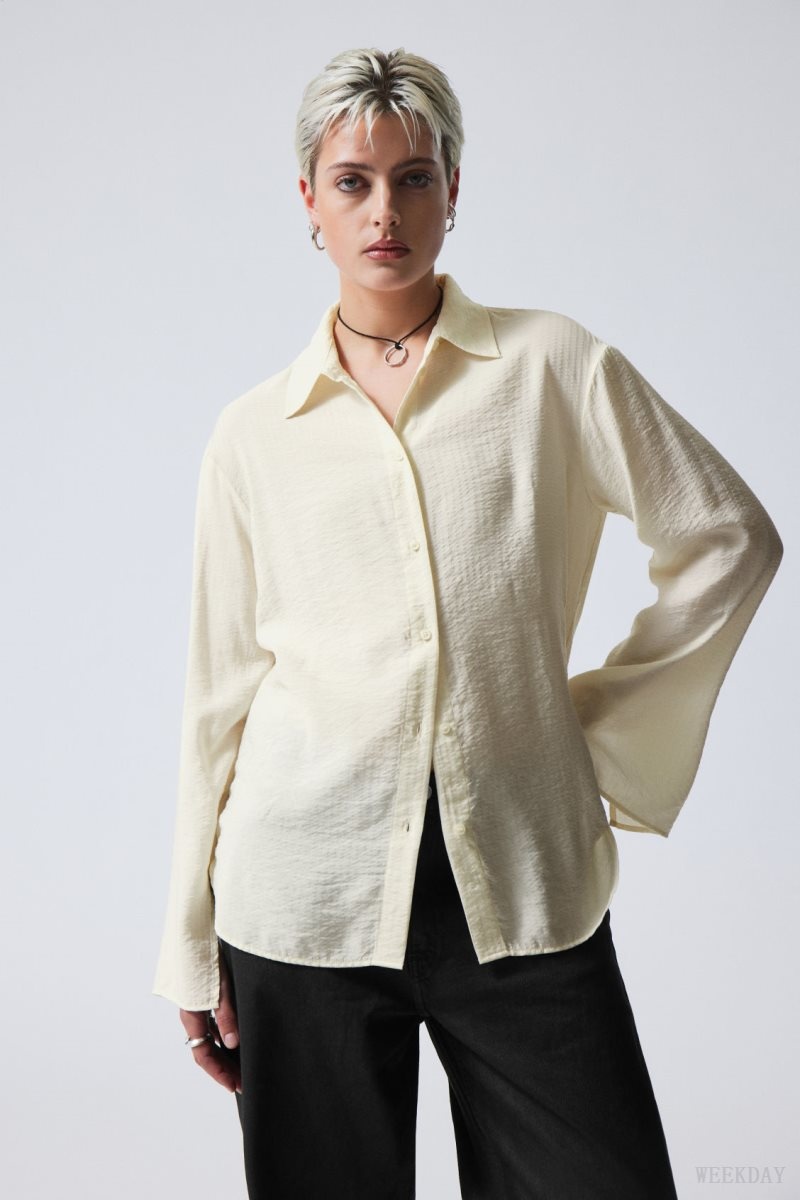 Weekday Blend Drapy Seersucker Shirt Light Mole | CJSA7088