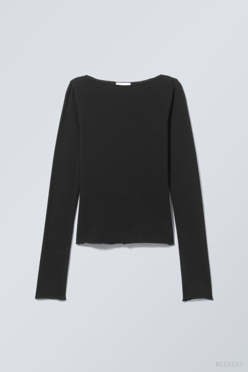 Weekday Boatneck Cotton Longsleeve Black | XHJF7681