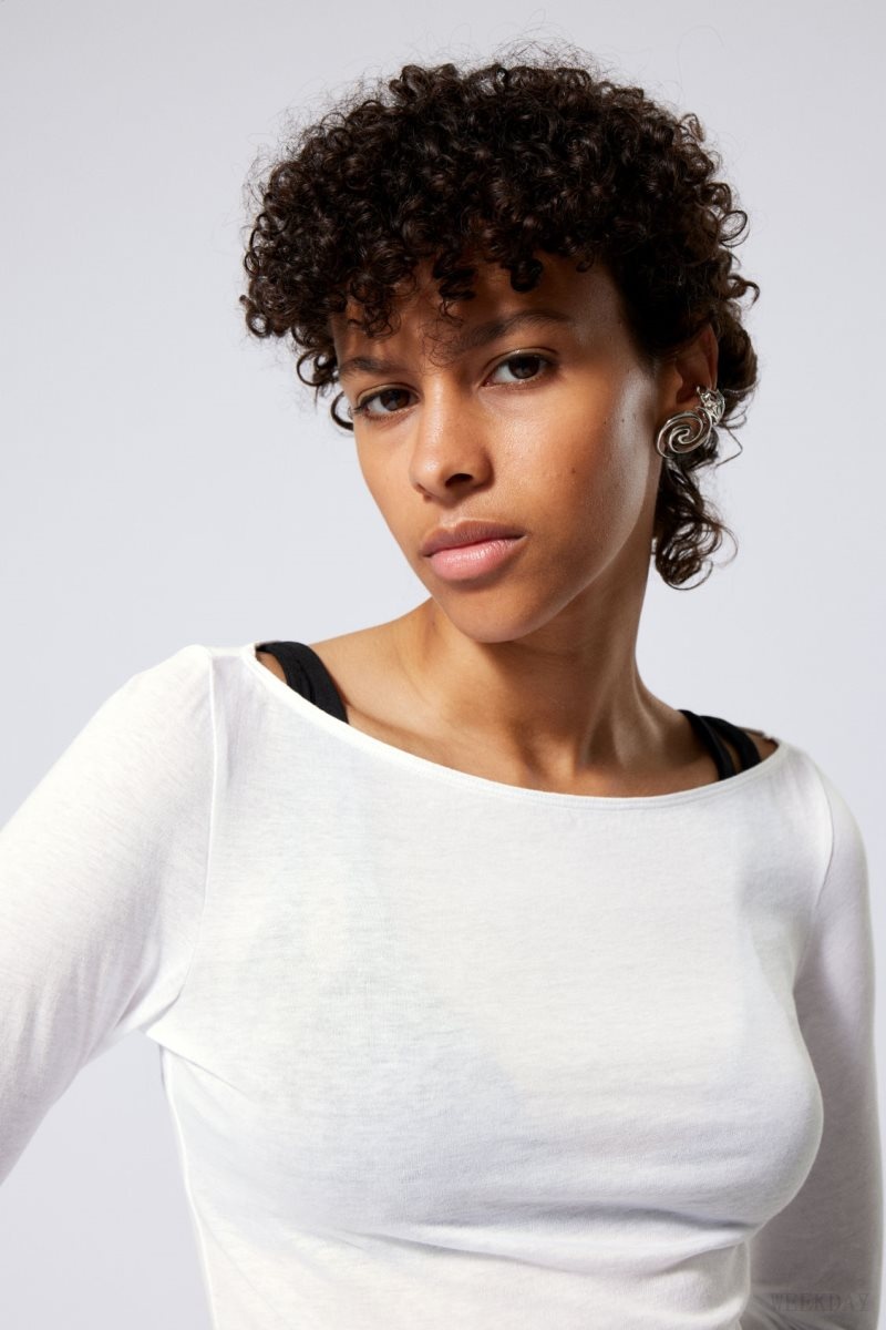 Weekday Boatneck Fitted Long Sleeve Top White | ZRVL4512