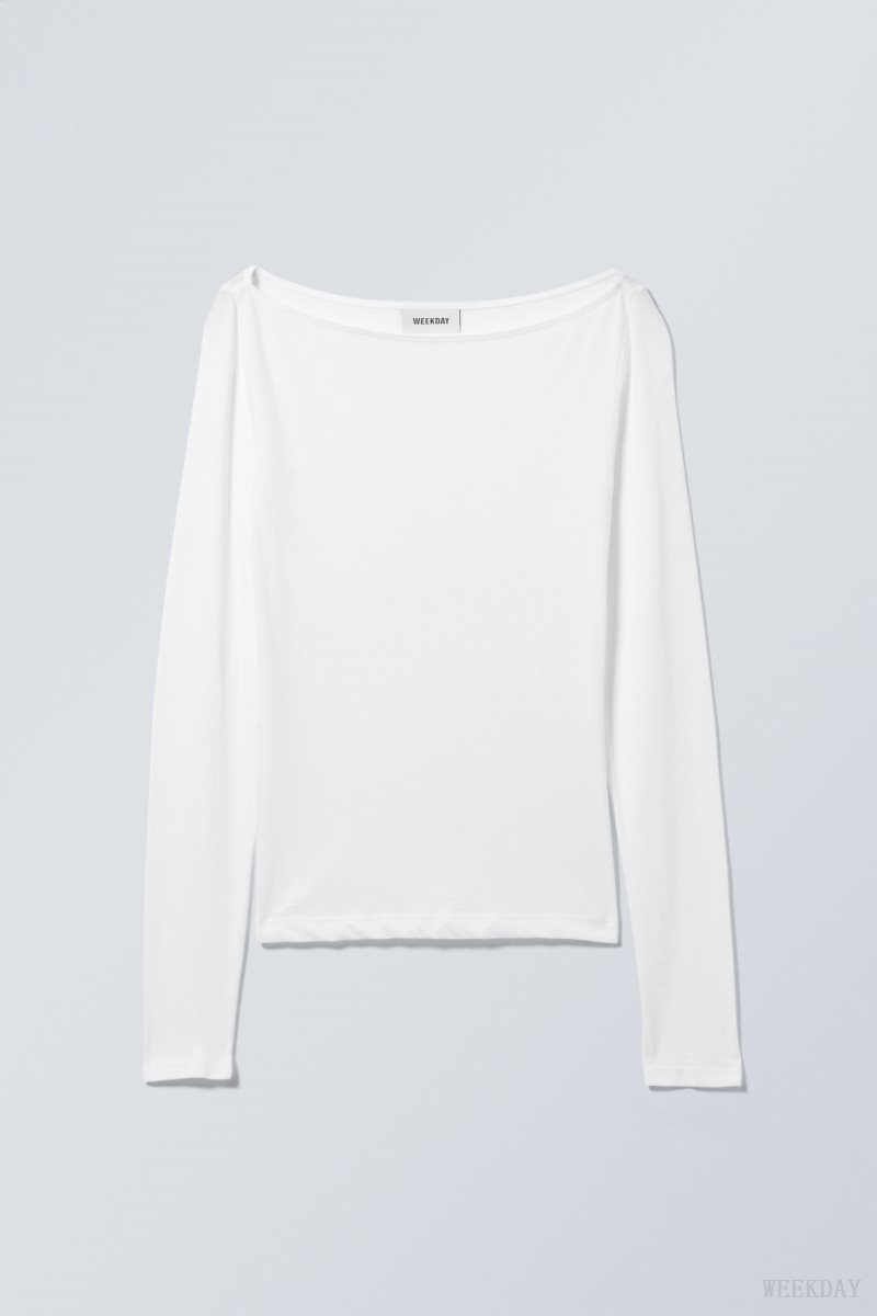 Weekday Boatneck Fitted Long Sleeve Top White | ZRVL4512