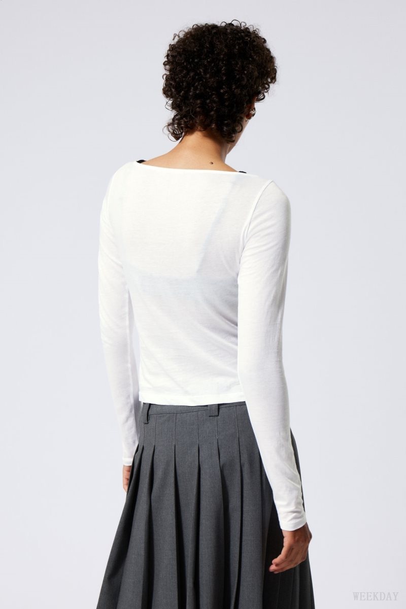 Weekday Boatneck Fitted Long Sleeve Top White | ZRVL4512