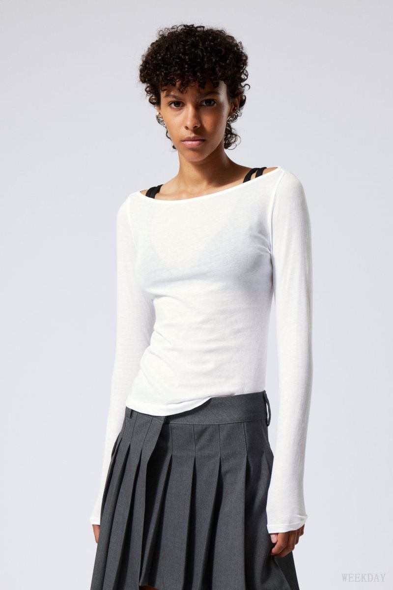 Weekday Boatneck Fitted Long Sleeve Top White | ZRVL4512