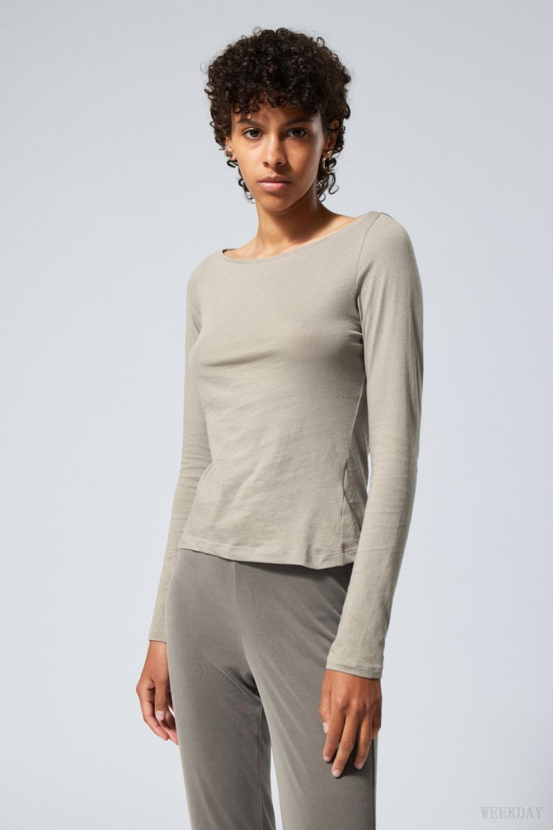 Weekday Boatneck Fitted Long Sleeve Top Mole | AZXM0397