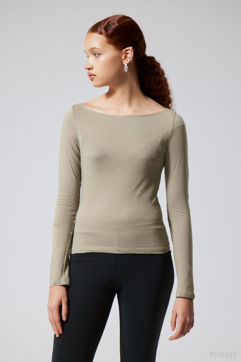 Weekday Boatneck Fitted Long Sleeve Top Mole | AZXM0397