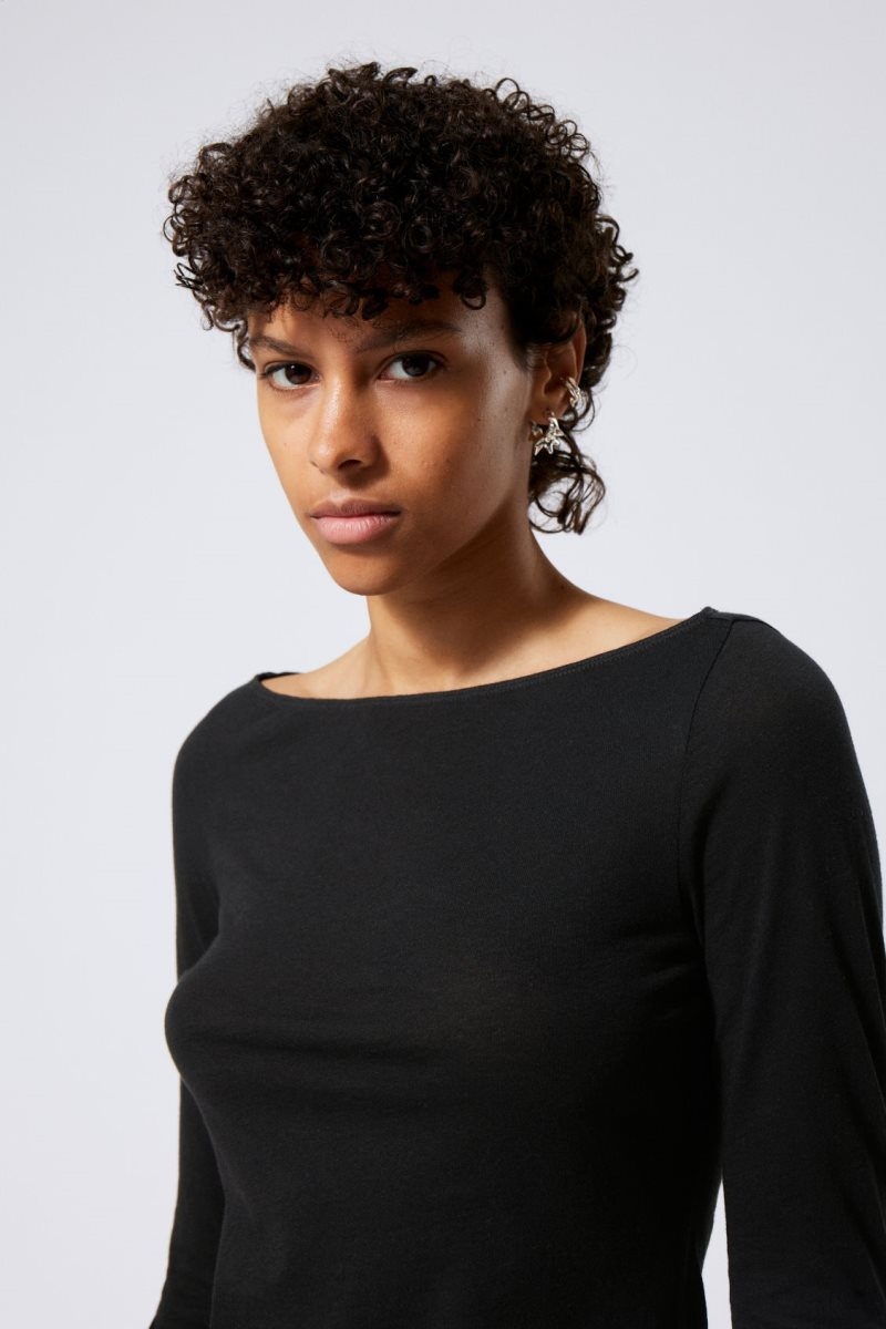 Weekday Boatneck Fitted Long Sleeve Top Black | YMFG1542