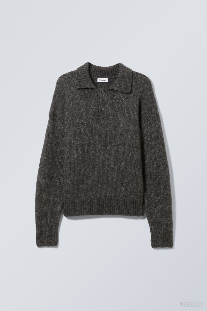 Weekday Bobby Relaxed Knitted Polo Sweater Dark Grey | FBET7877