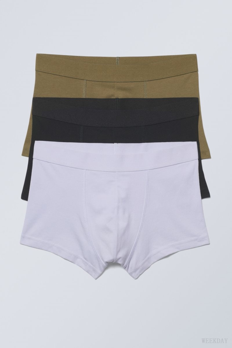 Weekday Boxer Trunks 3-pack Khaki Black Purple | UBZS6709