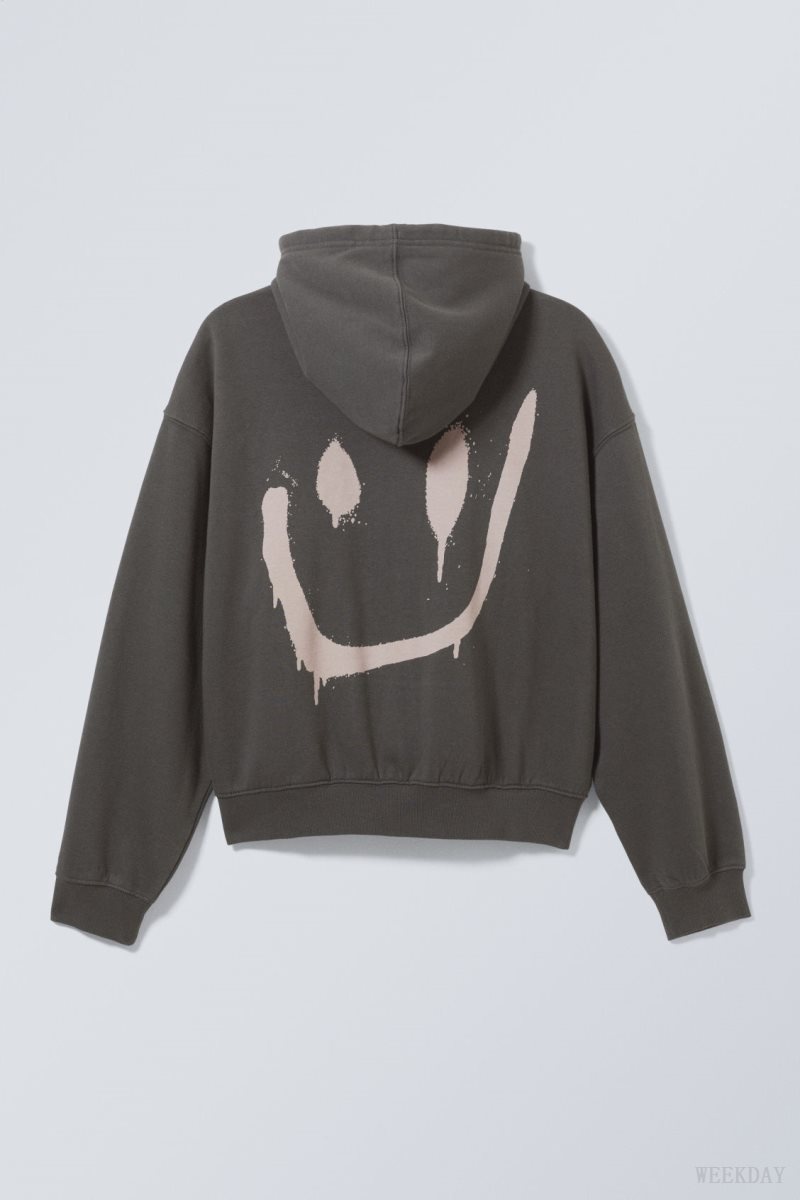 Weekday Boxy Graphic Zip Hoodie Drippy Smiling Face | JSTE8812