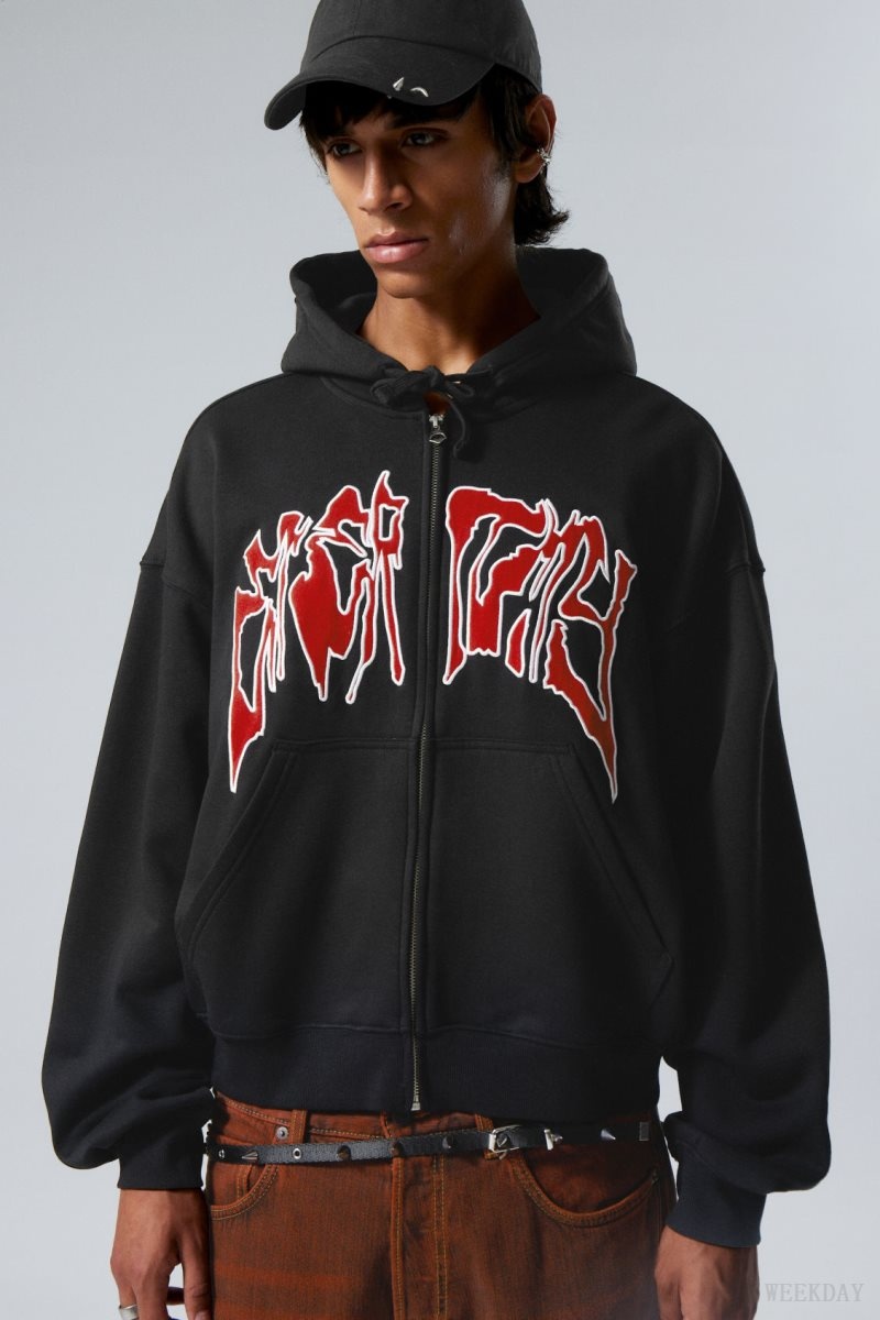 Weekday Boxy Graphic Zip Hoodie Eternity | OPBN4932