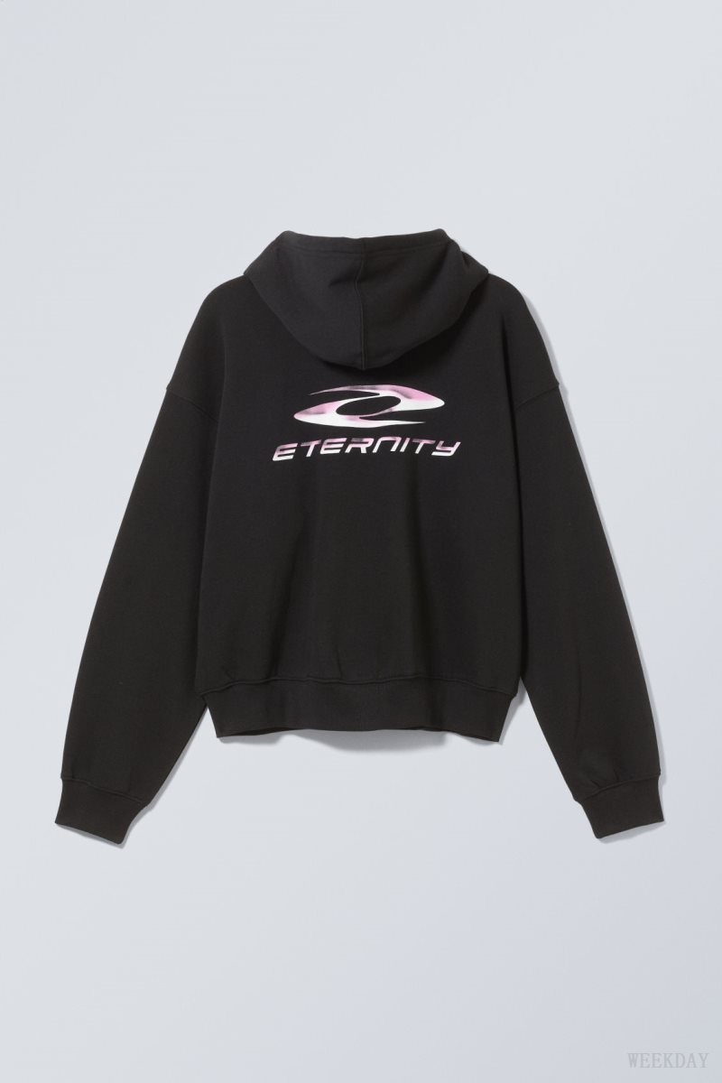 Weekday Boxy Graphic Zip Hoodie Eternity | HQHE0364