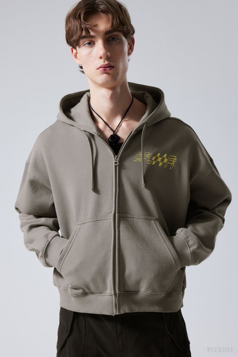 Weekday Boxy Graphic Zip Hoodie Grey | LYWL9473