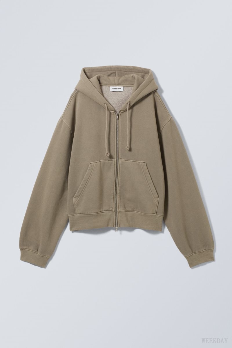 Weekday Boxy Heavyweight Zip Hoodie Dusty Mole | APMI3656