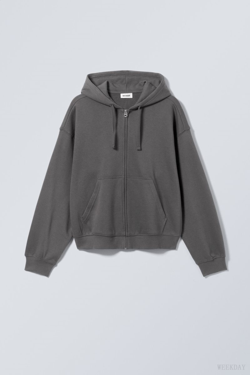 Weekday Boxy Midweight Zip Hoodie Black | RUBM1724