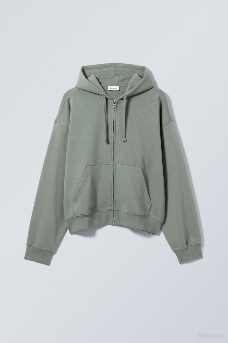 Weekday Boxy Midweight Zip Hoodie Grey | FEEN2294